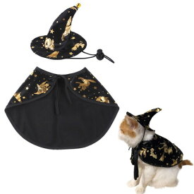 DFsucces ハロウィン 猫 小型犬用 コスプレ仮装 衣装 ペット 魔女 帽子セット 小型犬 コスチューム 可愛い 犬 服 猫 服 (スタイルA)