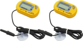 オーディオファン デジタル温度計 プローブ付き LCDデジタル表示温度計 吸盤付き -50[度]～70[度] 水温計 水槽温度計 爬虫類 小型 温度計 イエロー 2点