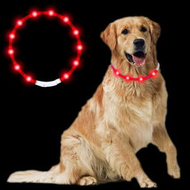 Sazuik 最新型 犬用光る首輪 発光首輪 usb充電式 装着簡単 柔らかい 軽量 サイズ調整可能 ペット 犬 猫 LED光る首輪 安全対策 視認性 3つの発光モード (レッド)