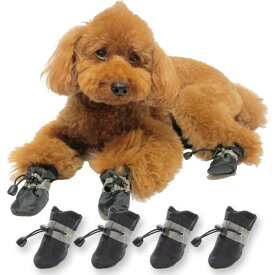 ドッグシューズ ペット用 靴 犬用 小型犬 中型犬 ナイロン製 汚れ防止 怪我防止 ドッグウェア (4号, ブラック)