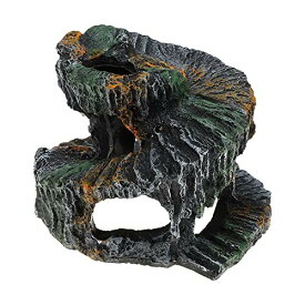 VOCOSTE カメバスキングプラットフォーム 爬虫類クライミング頁岩 樹脂 亀岩 水族館の飾り グレー グリーン オレンジ 15x10.8x11.5 cm