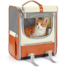 Octantis 猫 キャリー バッグ 猫用 小型犬用 リュック 10KG耐荷・大容量・メッシュ窓3つ・通気性 折り畳み 猫 キャリー 中敷とリード付き 軽量 広めに設計で動きやすく 長時間移動時にも楽