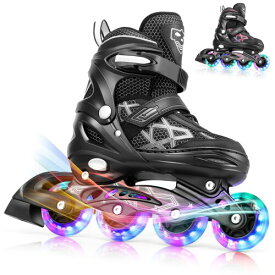 調整可能なインライン スケート ローラー ブレード スケート ライト アップ ホイール 子供の男の子と女の子のための女性の靴します (S, ホワイト)