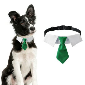 HACRAHO 調節可能な犬のネクタイの首輪, 1パック 犬の首輪と黒のネクタイ 中大型犬ペット用結婚式フォーマル犬首輪, グリーン