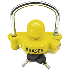 KRASER KR815 トレーラーヒッチロック 調節可能なボール ヒッチ ロック、11 のロック位置 牽引キャラバンとトレーラーのユニバーサル ブライトイエロー