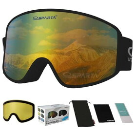 (OUTDOOR SPARTA) スキー板スキーゴーグルOTG、磁気分解可能高精細レンズ/曇り防止/100%UV 400保護/フレームなし、二重円筒レンズ、男性女性成人に適用 (1、黒枠、レンズ全面金メッキ)