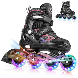 調整可能なインライン スケート ローラー ブレード スケート ライト アップ ホイール 子供の男の子と女の子のための女性の靴します (S, ピンク)