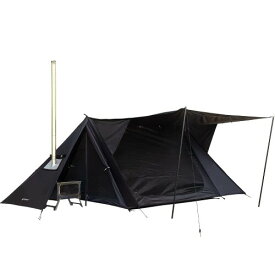 STOVEHUT BLACK パップテント 2人用 キャンプ&ハイキング ドアポール2本とテントポール2本付き、ブッシュクラフター用 ストーブテント