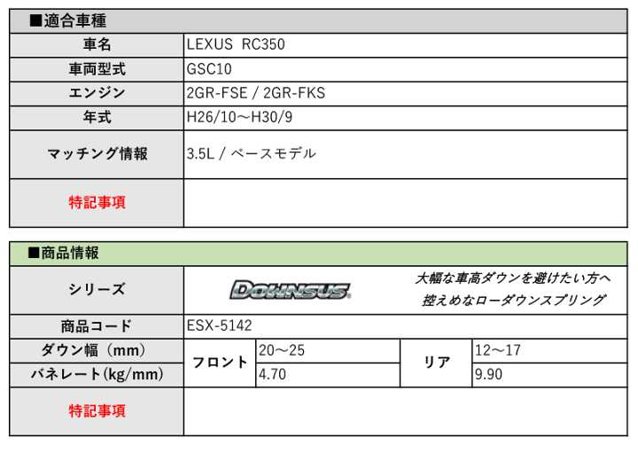 エスペリア]GSC10 レクサスRC350_ベースモデル(H26/10～H30/9)用