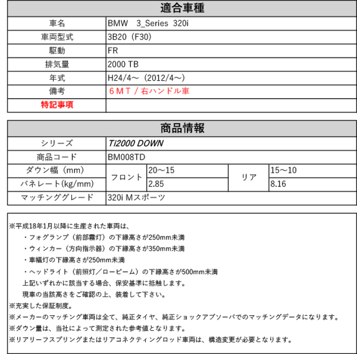 楽天市場】[RS-R_Ti2000 DOWN]3B20(F30) BMW 3シリーズ_320i Mスポーツ