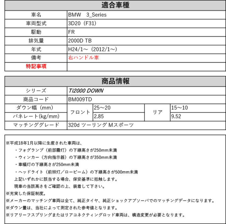 楽天市場】[RS-R_Ti2000 DOWN]3D20(F31) BMW 3シリーズ_320d