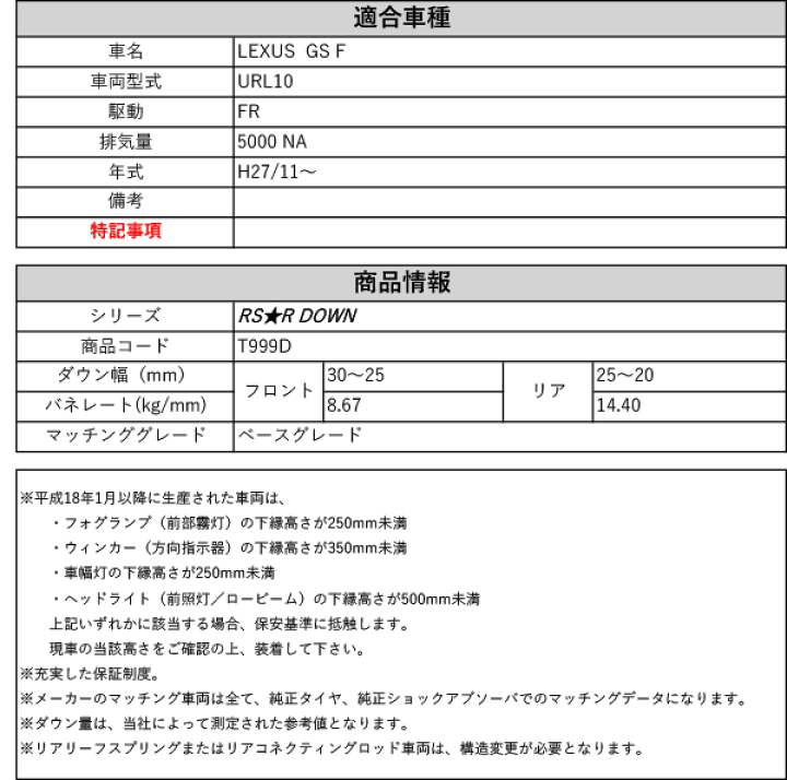 楽天市場】[RS-R_RS☆R DOWN]URL10 レクサス GS F_ベースグレード