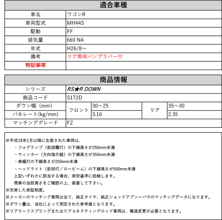 即発送　MH44S ワゴンR ダウンサス　RSR ワゴンRスティングレー MH44S RSR Ti2000ダウンサス