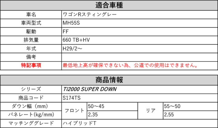 楽天市場】[RS-R_Ti2000 SUPER DOWN]MH55S ワゴンRスティングレー_