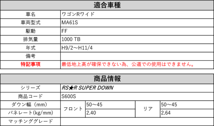 楽天市場】[RS-R_RS☆R SUPER DOWN]MA61S ワゴンRワイド(2WD_1000
