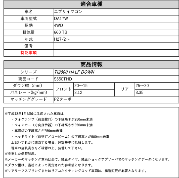 楽天市場】[RS-R_Ti2000 HALF DOWN]DA17W エブリイワゴン_PZターボ