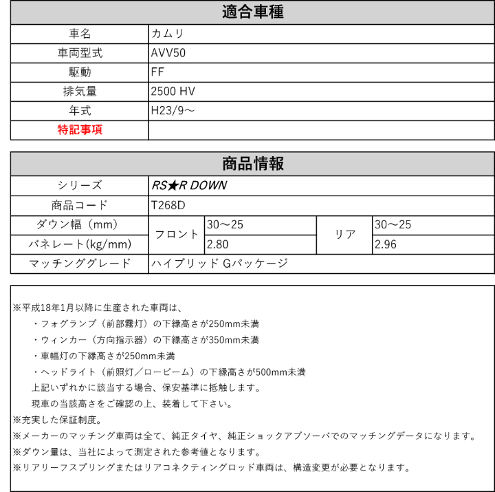 楽天市場】[RS-R_RS☆R DOWN]AVV50 カムリ_ハイブリッド Gパッケージ