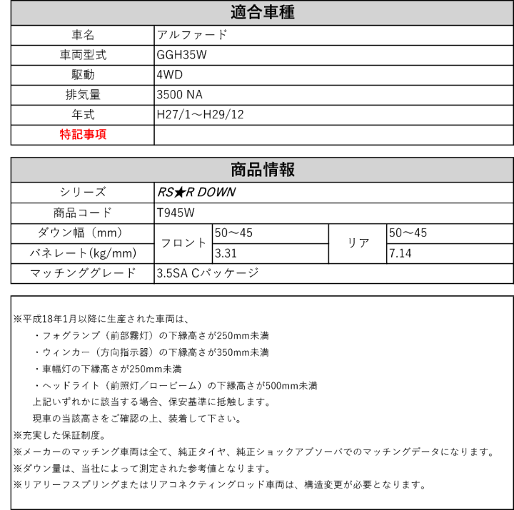楽天市場】[RS-R_RS☆R DOWN]GGH35W アルファード_3.5SA Cパッケージ