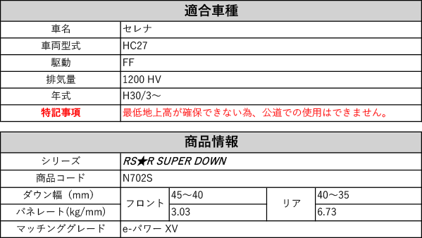 楽天市場】[RS-R_RS☆R SUPER DOWN]HC27 セレナ_e-パワー XV(2WD_1200