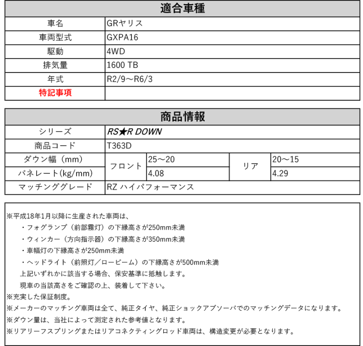 楽天市場】[RS-R_RS☆R DOWN]GXPA16 GRヤリス_RZ