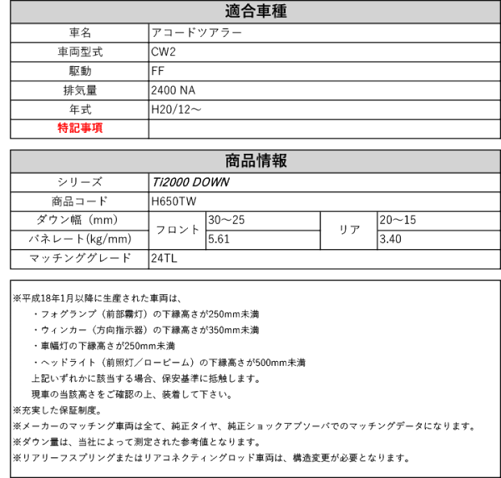 楽天市場】[RS-R_Ti2000 DOWN]CW2 アコードツアラー_24TL(2WD_2400