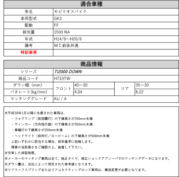 楽天市場】[RS-R_Ti2000 DOWN]GK1 モビリオスパイク_AU / A(2WD_1500