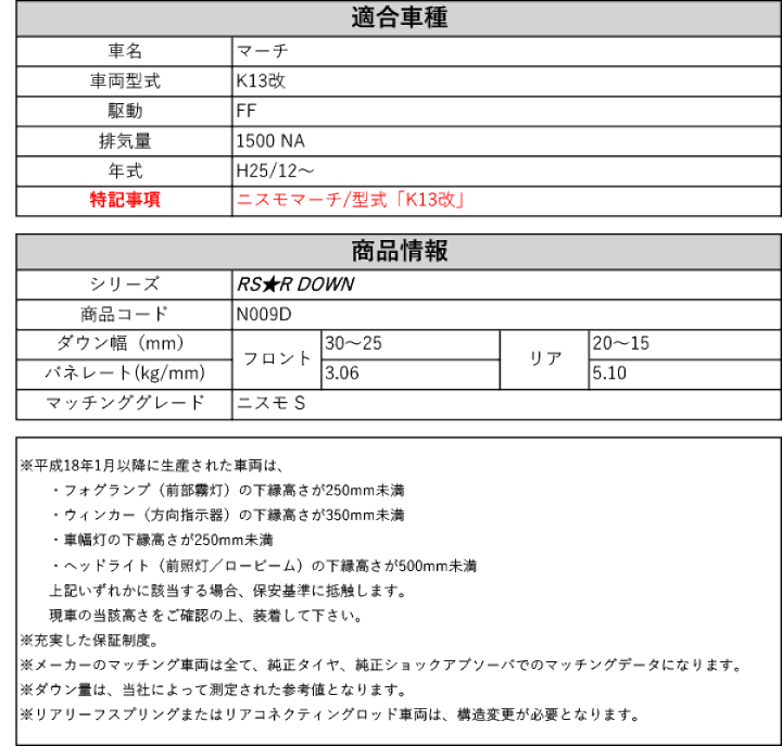 楽天市場】[RS-R_RS☆R DOWN]K13改 マーチ_ニスモ S(2WD_1500 NA_H25