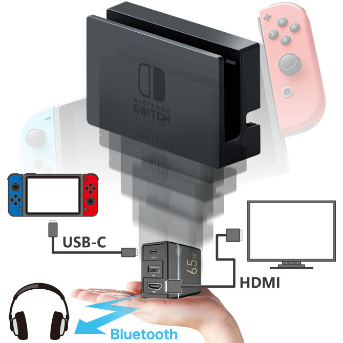 【公式ショップ】Dongii Nintendo Switch対応 Bluetooth5.0搭載 Switchドックが手のひらサイズ  UQ-DONGII-BTAC TWS対応 65W充電器 ドッキングステーション USB Type-C HDMI Type-A Bluetooth  急速充電 