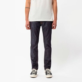 Nudie jeans ヌーディージーンズ メンズ Lean Dean Dry Ecru Embo (53161-1039) ネイビーバックポケット刺繍 レングス32 スキニー スリム タイト フィット カジュアル デニム
