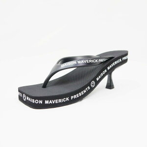 MAISON MAVERICK PRESENTS メゾン マヴェリック プレゼンツ MS2448 ロゴミュールビーチサンダル ブラック レディース キトゥンヒール 6cm 厚底 ブラック ヒール ミュール ビーチファッション ロゴ スク