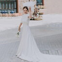 海外挙式 花嫁 二次会 ブライダル ウェディングドレス 半袖 結婚式 前撮りドレス トレーン シンプル ロングドレス 海…