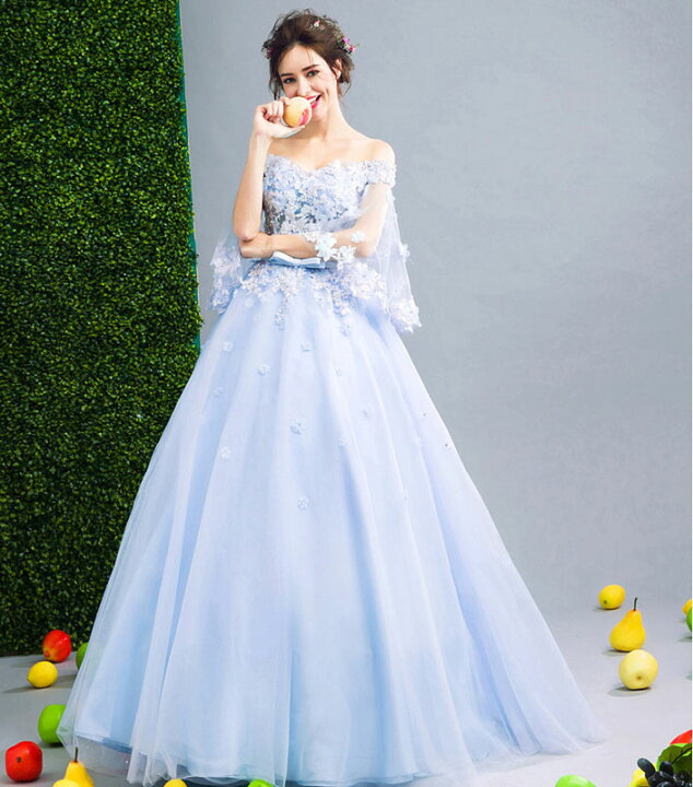 楽天市場 カラードレス 演奏会用ドレス ブルー ロングドレス ステージ 衣装 お姫様 パーティードレス 舞台衣装 プロム ドレス ウエディングドレス 結婚式 演奏会 コンサート 背中編み上げ 水色 Unique Weddings