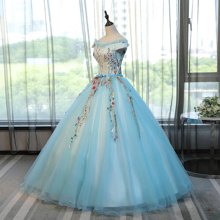 楽天市場】カラードレス ブルー 演奏会用ドレス ステージ 衣装 二次会  