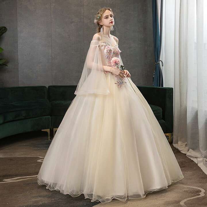 楽天市場】カラードレス シャンパン色 プリンセスラインドレス ロング  