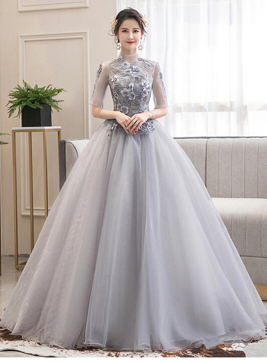 楽天市場】ステージ 衣装 演奏会用ドレス ロングドレス グレー 上 品  