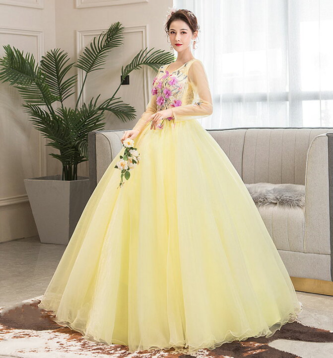 結婚式 ウェディングドレス 黄色ドレス イエロー 演奏会発表会 エメ  