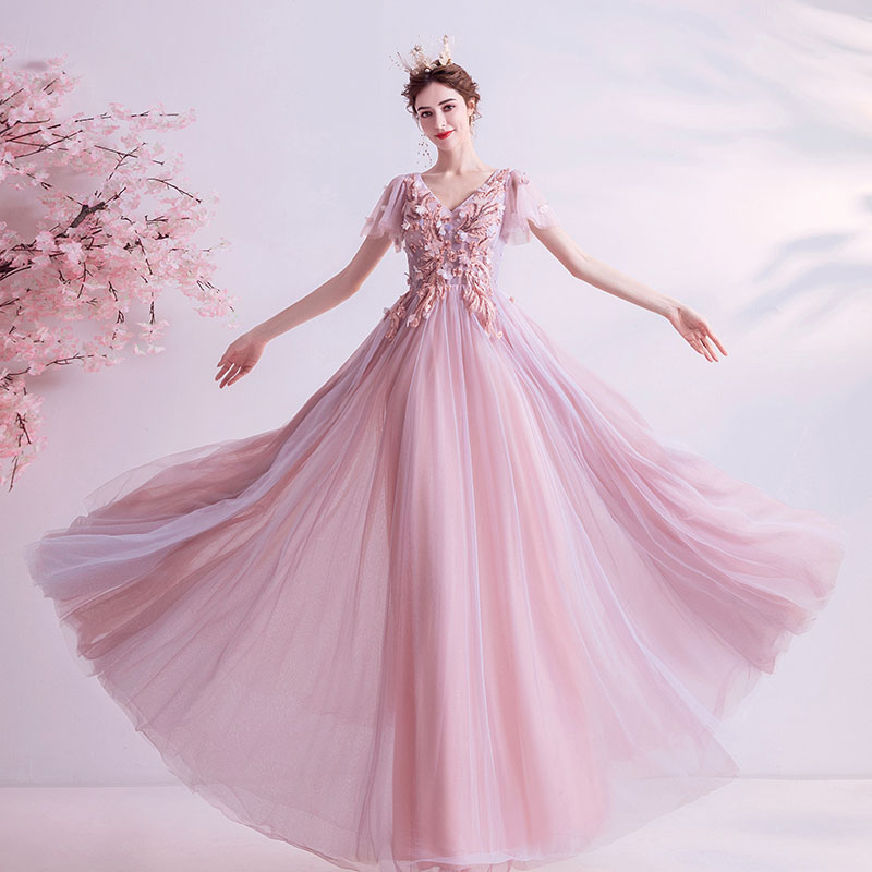 【楽天市場】ロングドレス カラードレス ピンク お花嫁ドレス 