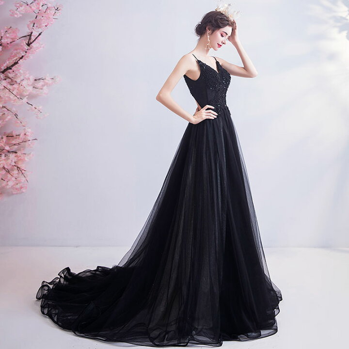 楽天市場】カラードレス ブラック ロングドレス 二次会 パーティー  