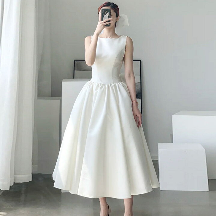 楽天市場】ウェディングドレス ミモレ丈 Aラインドレス 結婚式 