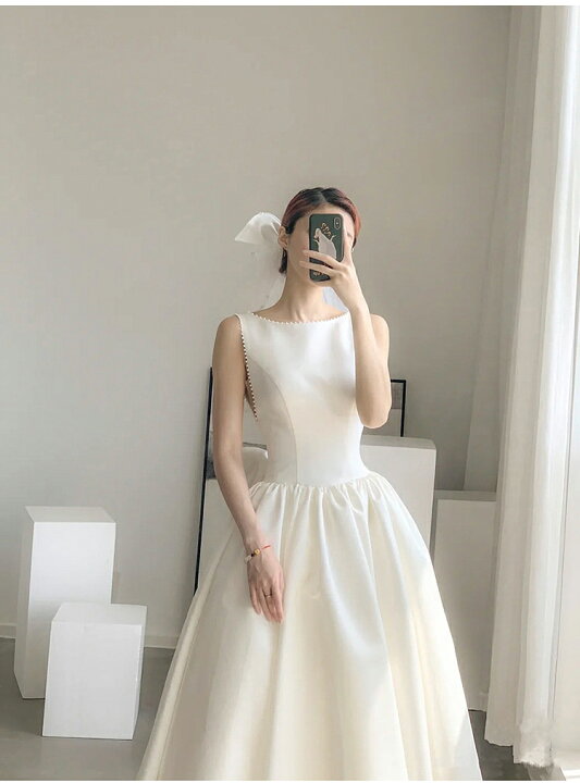 楽天市場】ウェディングドレス ミモレ丈 Aラインドレス 結婚式 