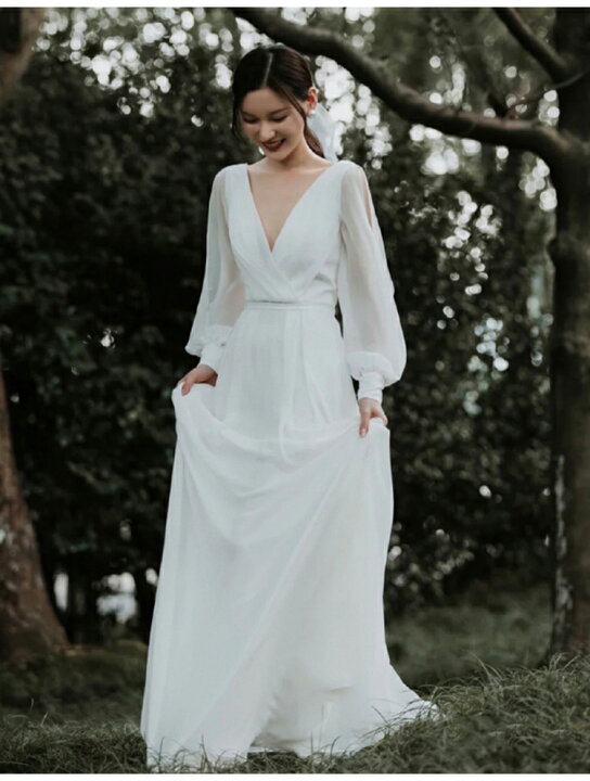 楽天市場】海外挙式ドレス 長袖 ウェディングドレス 結婚式 ロング  
