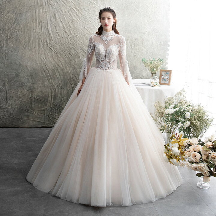 楽天市場】wedding dress 長袖 プリンセスドレス ウェディングドレス 