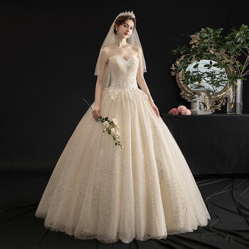 楽天市場 ウエディングドレス ノースリーブ 二次会 プリンセスラインドレス 花嫁 結婚式 披露宴フォマールドレス お姫様 着痩せ 代30代40代 ブライダル 高級 ロングドレス 刺繍 シャンパン色 セミオーダー 編み上げ Unique Weddings