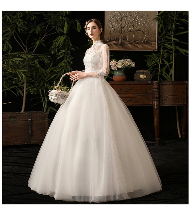 楽天市場】ウェディングドレス 長袖 二次会 ロングドレス 花嫁  