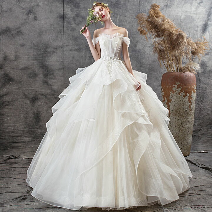 楽天市場】結婚式 花嫁 ウェディングドレス オフショルダー 二次会  