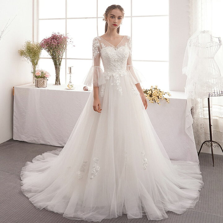 楽天市場】結婚式 花嫁 ウェディングドレス 七分袖 二次会 披露宴  