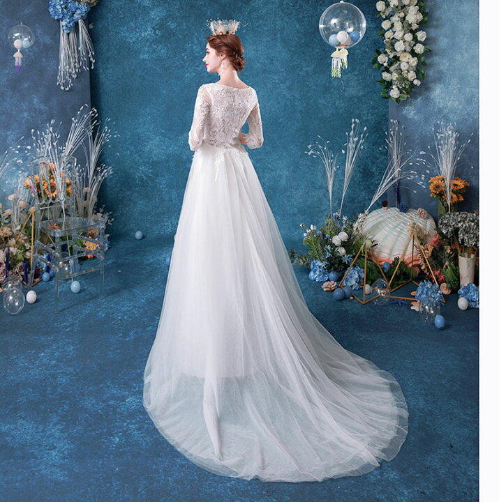 楽天市場】結婚式 花嫁 ウエディングドレス 半袖 二次会 wedding dress 