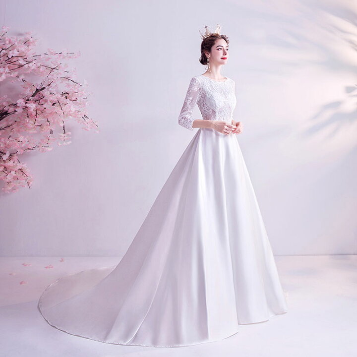 楽天市場】結婚式 花嫁 ウエディングドレス 七分袖 二次会 wedding 