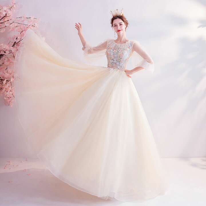 楽天市場】ウエディングドレス 花嫁 七分袖 二次会 wedding dress 