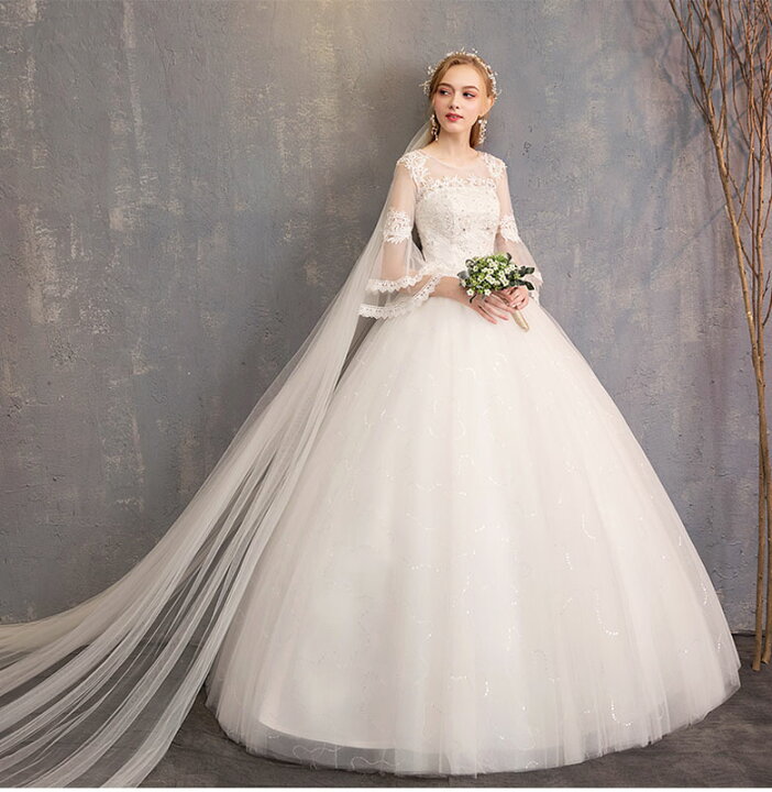 楽天市場】wedding dress ウエディングドレス 長袖 花嫁 二次会 挙式 